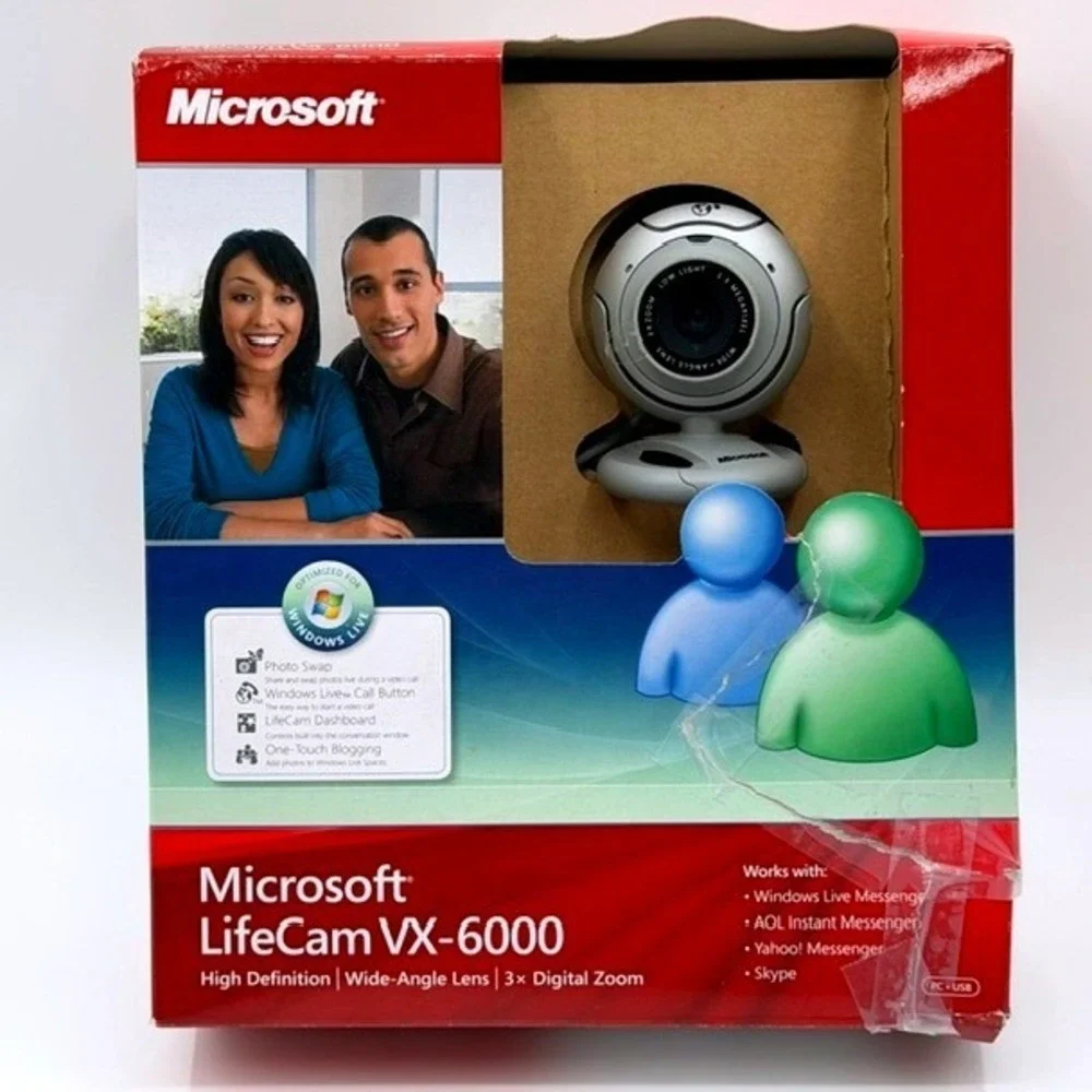 Microsoft LifeCam VX-6000 HD Webcam Wide-Angle Lens 3x Zoom Silver New In Box